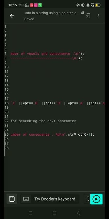 Write a program in C to count the number of vowels and consonants in a ...