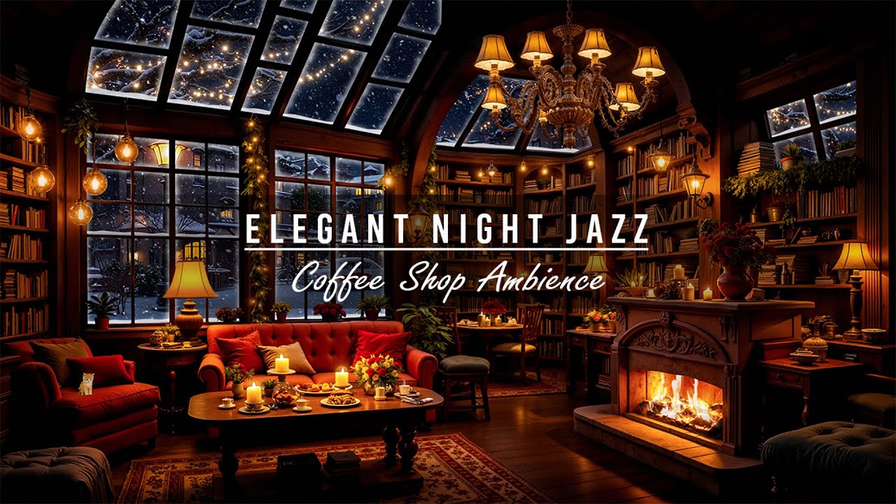 Cozy Winter Café Ambience ☕❄️ Elegant January Night Jazz & Crackling Fireplace for Deep Sleep,Unwind