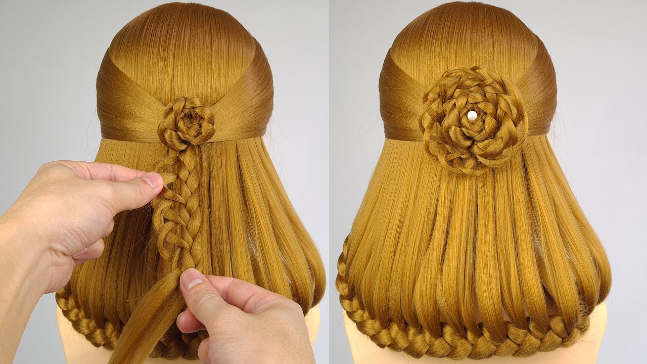 Красивые вечерние прически для женщин | Простой урок по плетению косы «Половина вверх, половина в...
