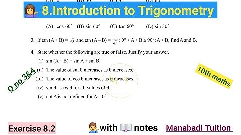 10th class math| Chapter 8| Introduction to trigonometry|🙋‍♀️ Exercise 8.2| Q no 3&4|CBSE|NCERT