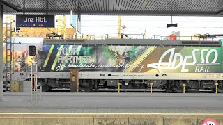 Linz Hbf: Abwechslung pur: Adesso Rail, Raaberbahn Cargo, Rh1142,  Taurus, Beacon, viele neue BMW