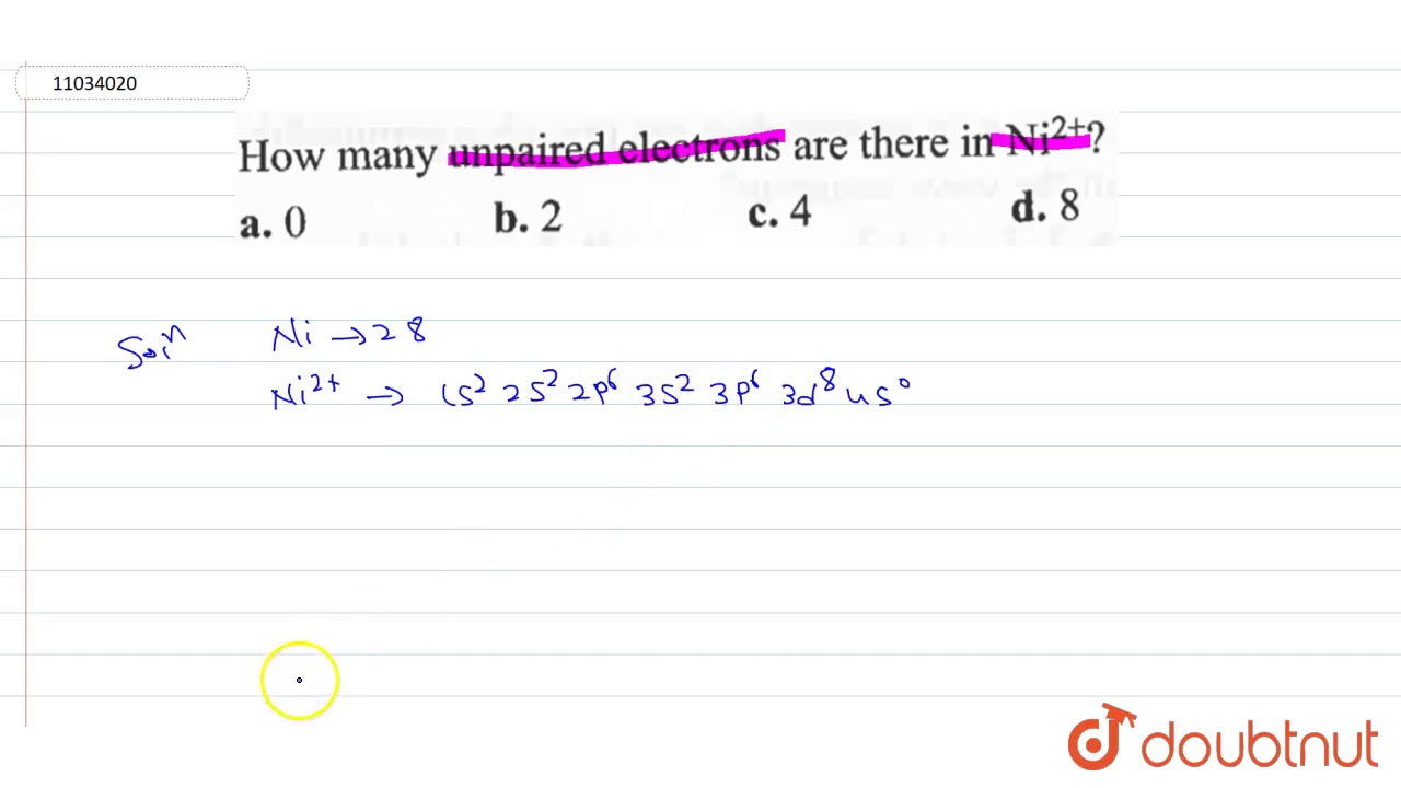 How Many Unpaired Electrons Are There In `Ni^(2+)`?