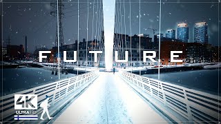 Helsinki night walk in snowfall and sleet, Finland  Slow TV 4K