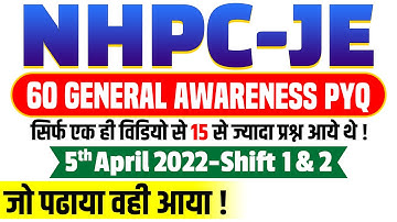 NHPC JE General Awareness Previous Year Questions | 5 April 2022 Shift 1/2 | Answer Key Solution