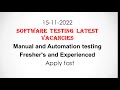 15-11-2022 || Software testing vacancies || Jobs for Freshers #softwaretesting #jobsforfreshers
