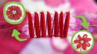 صناعة وردة من خيط الصوف بسهولة خطوة بخطوة للمبتدئين|| Hand embroidery flower easly