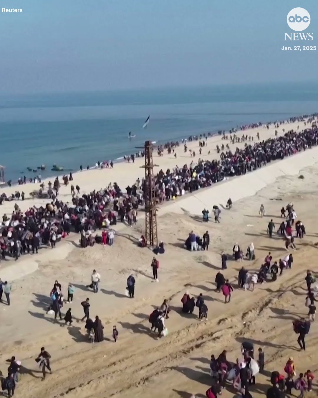 Drone footage shows thousands of displaced Palestinians heading back to northern Gaza #news #gaza