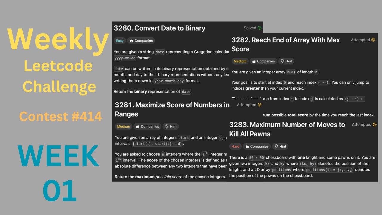 Weekly LeetCode Challenge (Week 1): Contest #414 - YouTube