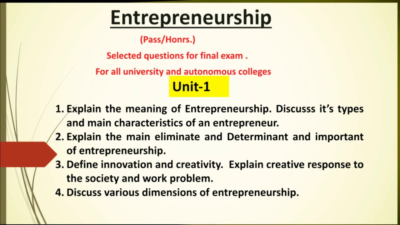 Entrepreneurship Important Questions Paper For Final Exam