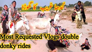 very funny donkey rideing in village|donkey rideing double women in Pakistani village vlog