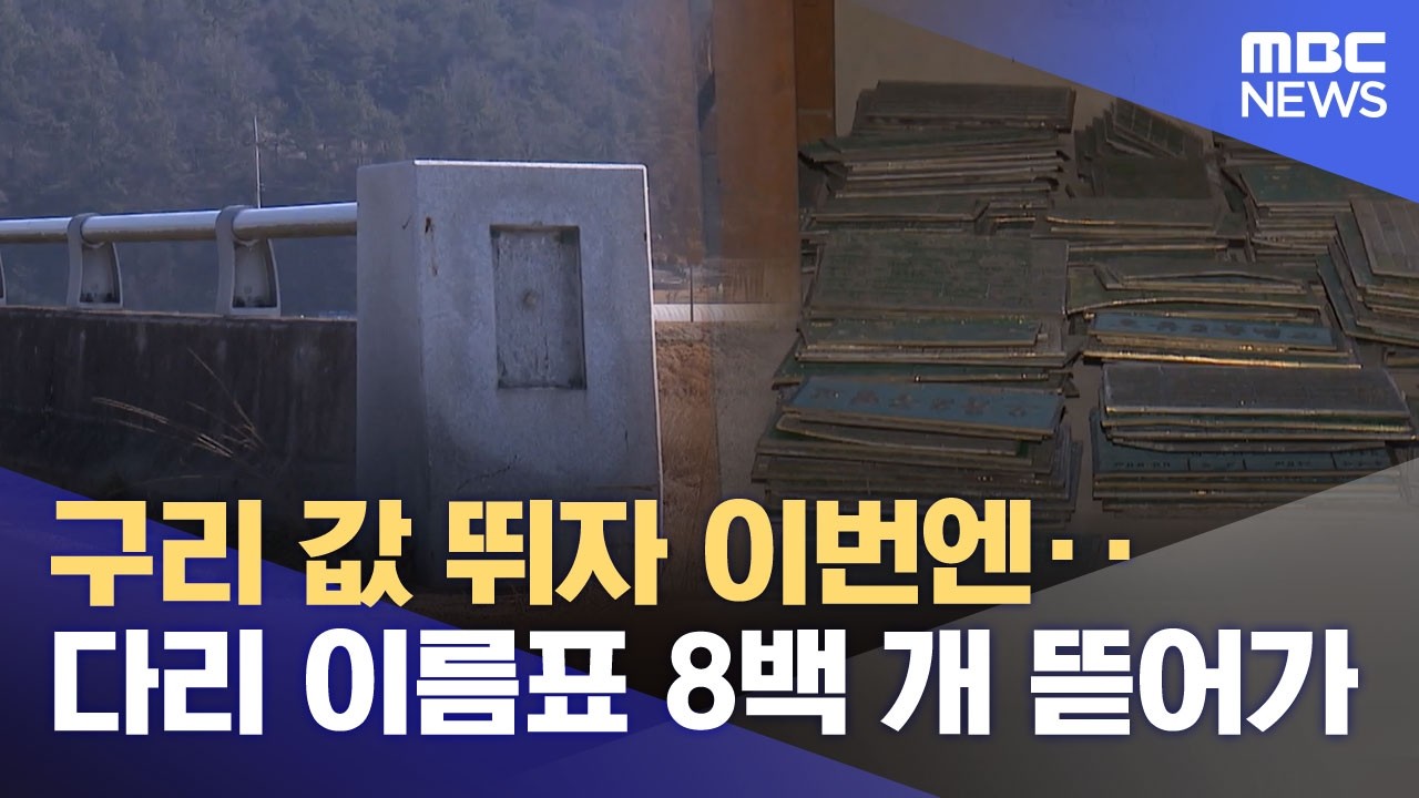 구리 값 뛰자 이번엔‥다리 이름표 8백 개 뜯어가 (2026.03.11/뉴스투데이/MBC)
