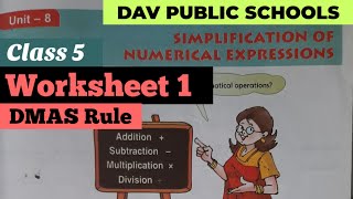 DAV class 5 maths unit 8 Simplification of Numerical Expressions Worksheet 1