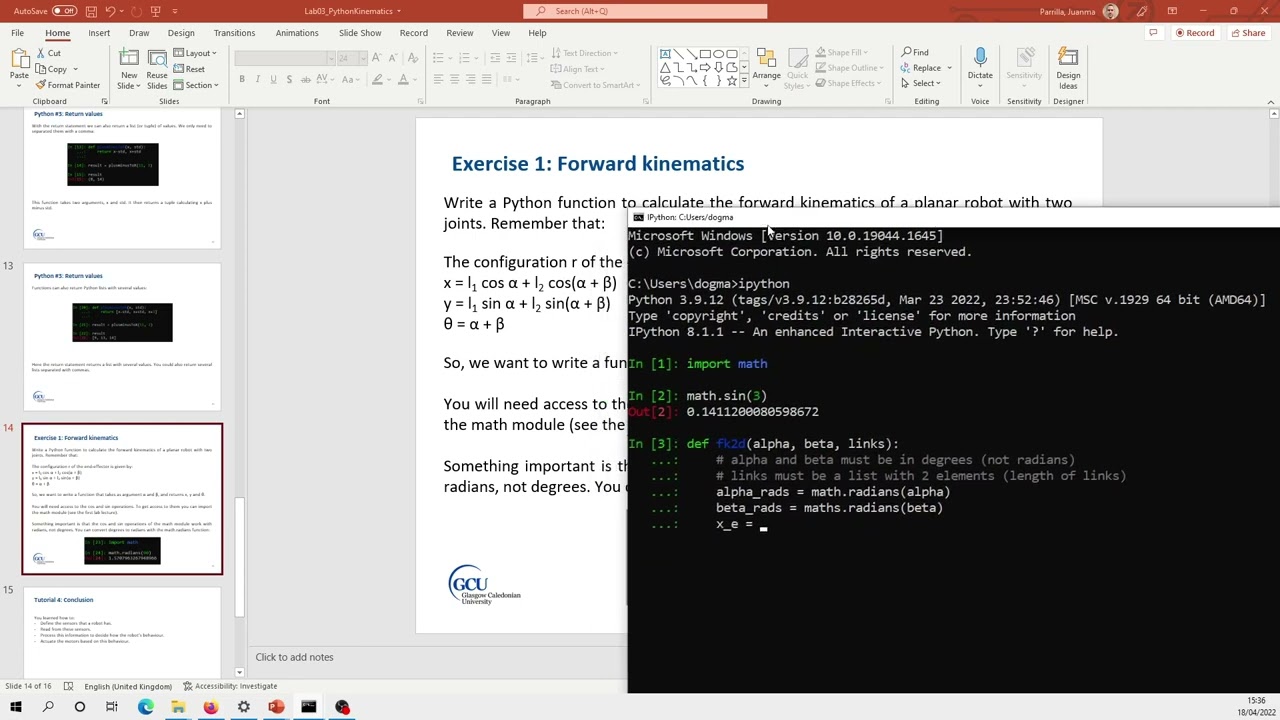 Forward kinematics in python - YouTube