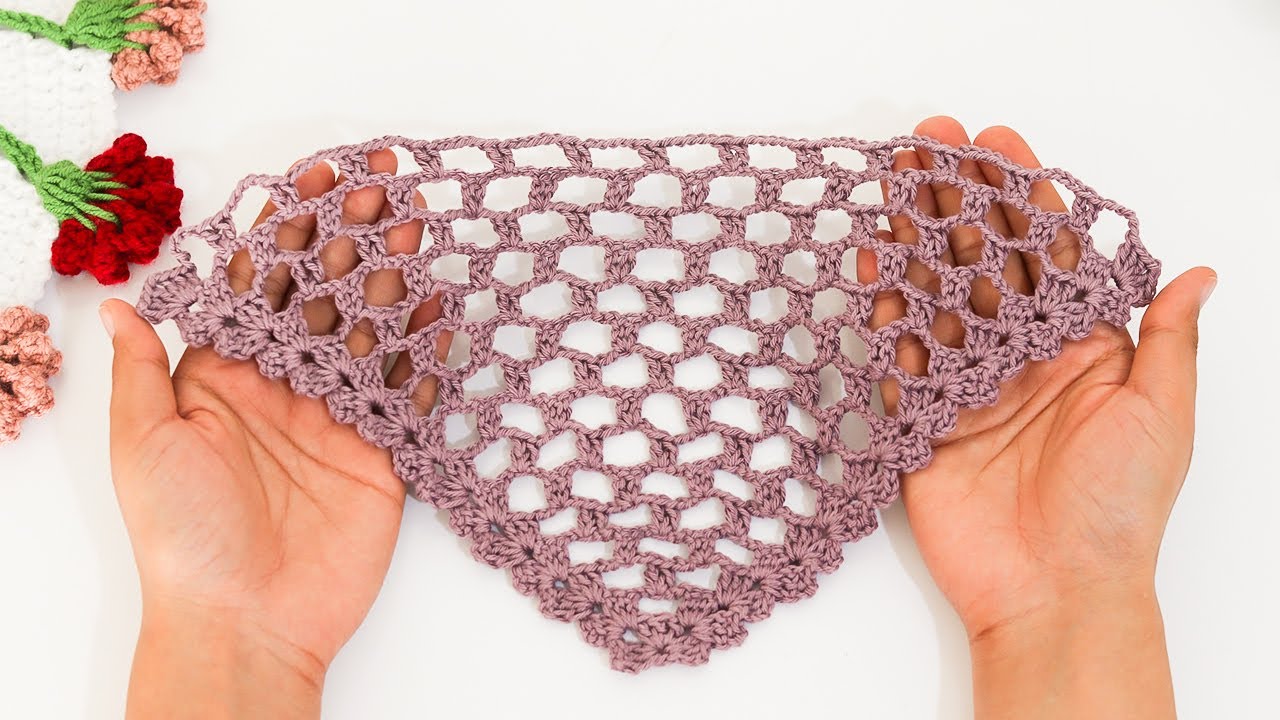 آموزش بافت اشارپ(شال سه گوش) زیبای توری با قلاب