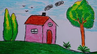 easy drawing for kids and beginners | learn house and nature simple painting #kidsvideo