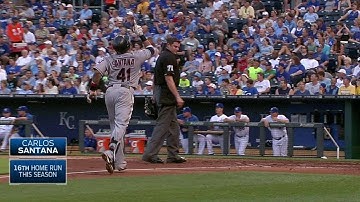 CLE@KC: Santana puts Indians on board with solo homer