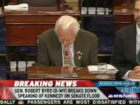 Senator Robert Byrd tears up on the Senate floor while talking about his ailing friend, Senator Edward Kennedy.