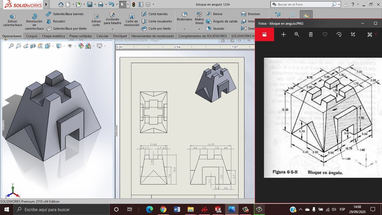 Aprendiendo a utilizar SolidWorks ejemplo#23 bloque en angulo - YouTube