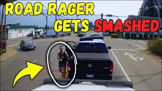 IDIOT LEARNS WHY HE SHOULDN'T CUT OFF A SEMI TRUCK DRIVER