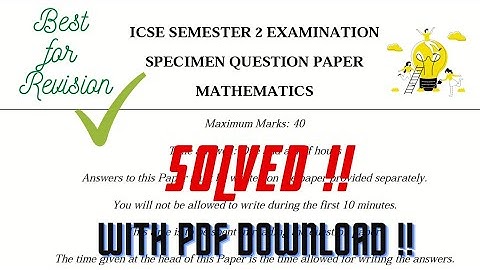Official Specimen Paper Mathematics Semester 2 Solved | ICSE 10 | Maths Sample Paper Solution |