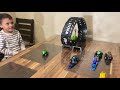 son and dad hotwheels challenge monster and regular car toys