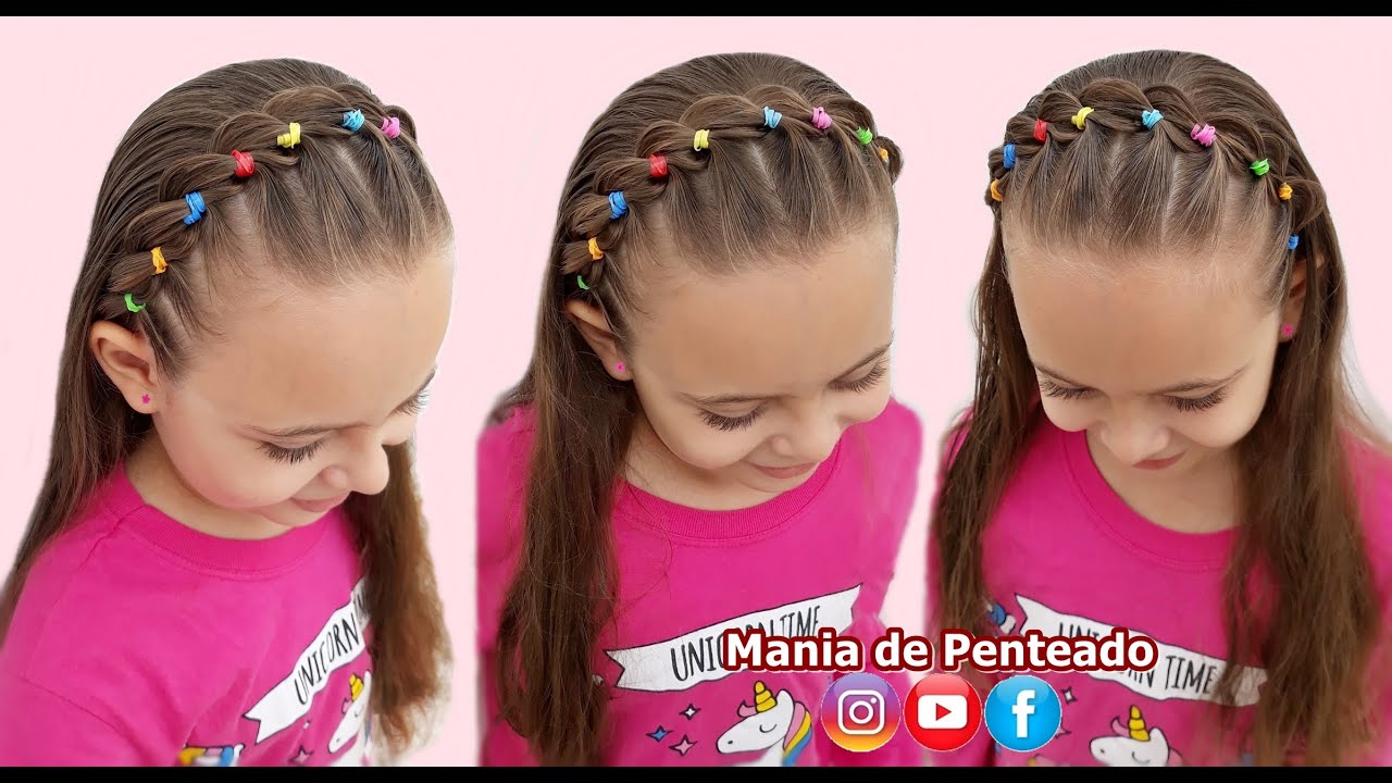 Penteado Tiara de liguinha  Penteados, Penteado com tiara, Penteados  infantis