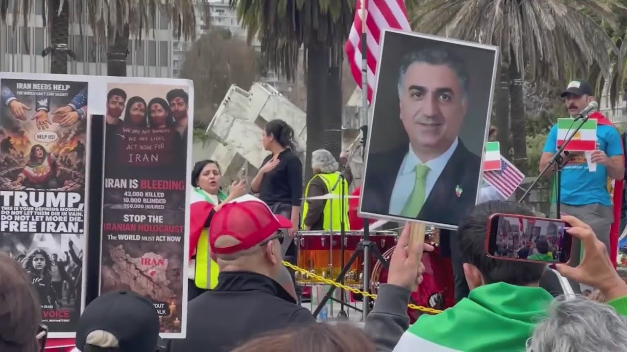 San Francisco crowd celebrates death of Iran's supreme leader at Embarcadero Plaza 