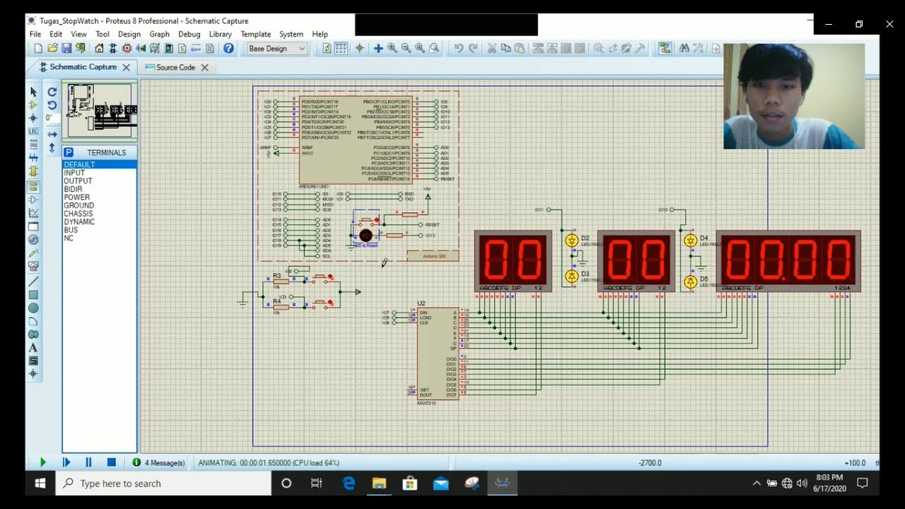 STOPWATCH 8 DIGIT USING PROTEUS 8 PROFESSIONAL & MICROSOFT VISUAL C