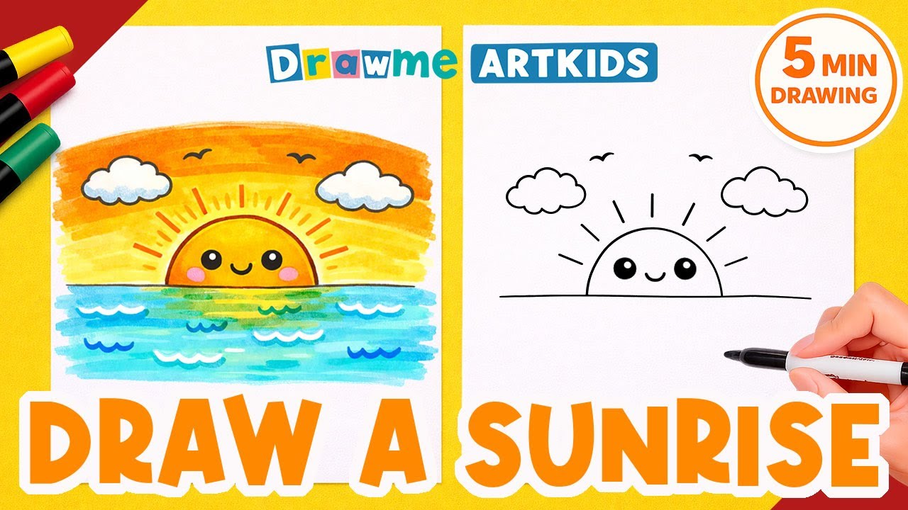 How to Draw a Cute Sunrise 🌞 | Easy 5 Minute Drawing for Kids