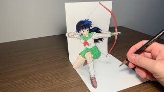 3d Trick Art On Paper Inuyasha Kagome Youtube