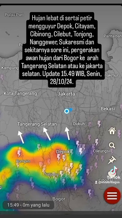 Hujan lebat di sertai petir angin kencang mengguyur Depok dan sekitarnya sore tadi. Update 28/10/24.