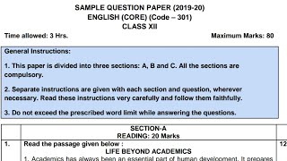 English sample question paper 2019-20 CBSE Class 12 English screenshot 1
