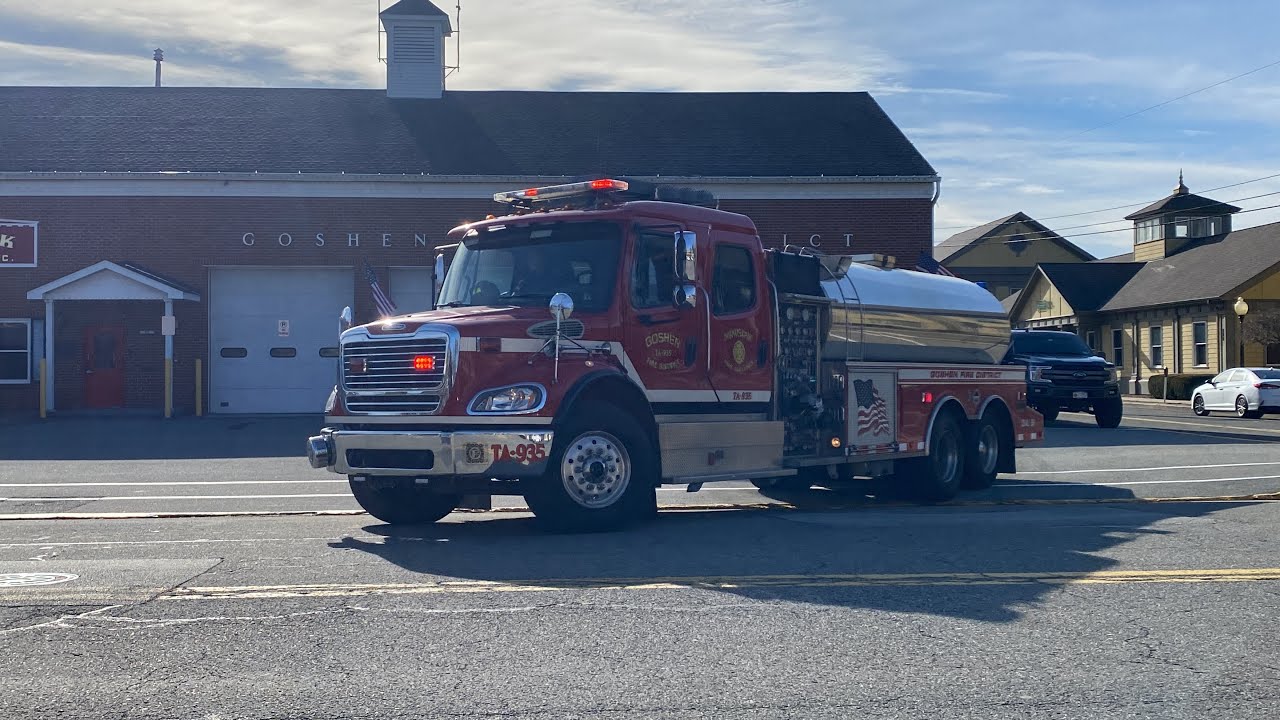 Goshen Fire Department Truck 937 and Tanker 935 Responding YouTube