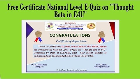 Free Certificate National Level E-Quiz on "Thought Bots in E4U"