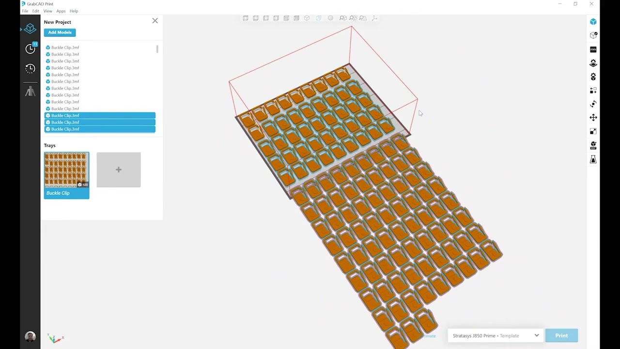 Stratasys Academy | GrabCAD Print: Organização da bandeja de impressão
