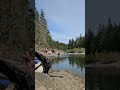 Playing at the river with my Mom and her dog