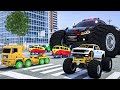 Fire Truck Frank Helps Taxi | Police Car Lucas Monster Truck Climbing Hill Competition