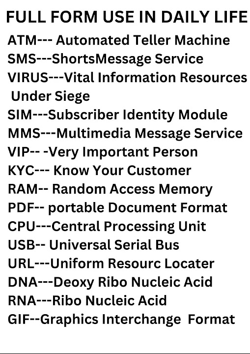 full-form-of-sms-atm-sim-vip-kyc-ram-pdf-cpu-usb-url-dna-gif-rna-virus