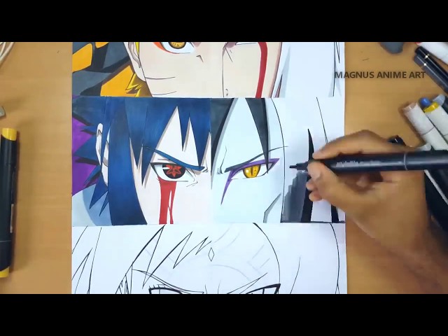 FANART 2.0 ANIME BTS ] Tutorial de Como desenhar SASUKE NARUTO SAKURA 3  SANNIN NARUTUBRO 