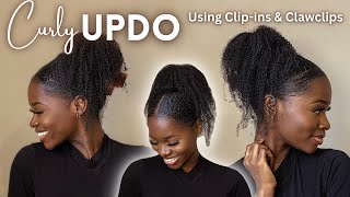 Curly Updo with side bangs using claw-clips and clip-ins | 4c Natural hairstyles