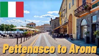 Driving in Italy from Pettenasco on Lake Orta to Arona . Drone video at the end