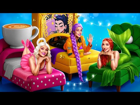 K-Pop Охотницы на Демонов! Мы построили кровати для Руми, Русалки и Балерины Капучины!