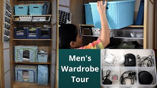 Men's Wardrobe Tour Small Closet organization Ideas , Space Saving , clothes arrangement , DIY tips