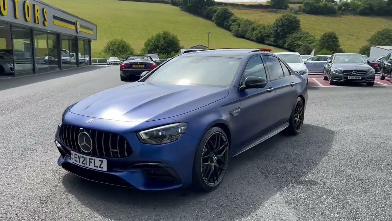2021 E63 AMG S 4Matic Night Edition in Designo Brilliant Blue Magno for sale at Castle Motors