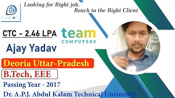 Congrats, Ajay | Selected Team Computers | 2.46 LPA |ELECTRICAL ENGINEER, Passing 2017| Deoria, U.P.