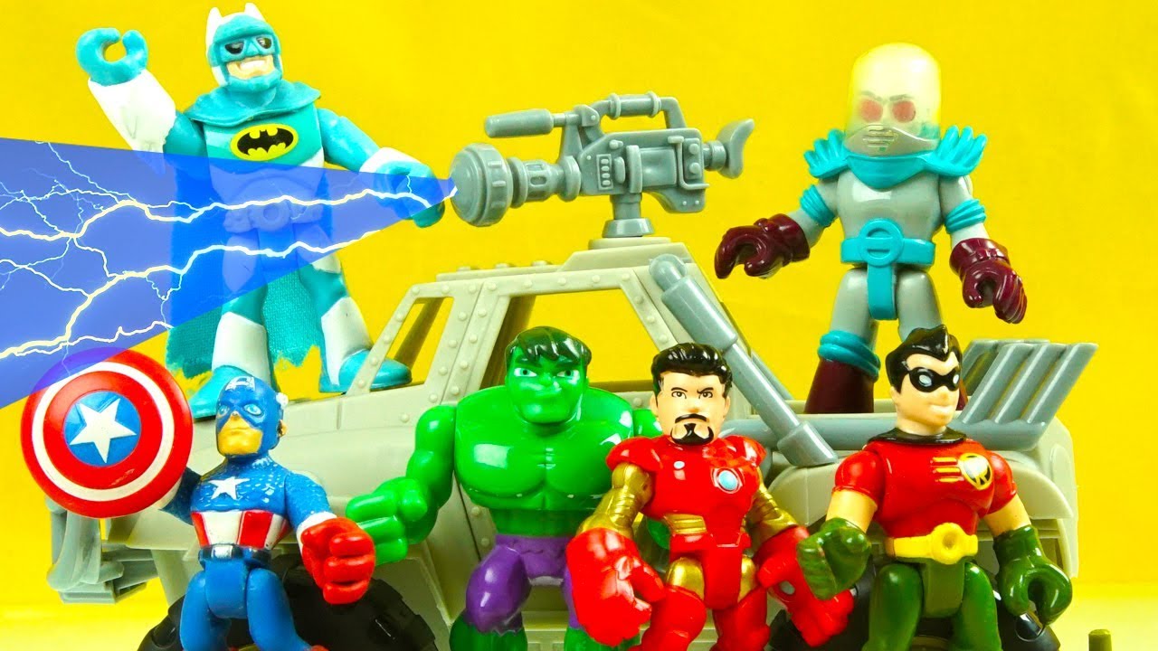 HULK SPIDERMAN IRON MAN CAPTAIN AMERICA and BATMAN get frozen imaginext toy video