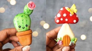 Cactus & Mushroom Hut Clay Tutorial | Cold Porcelain Clay | Air Dry Clay | Clay Craft Ideas