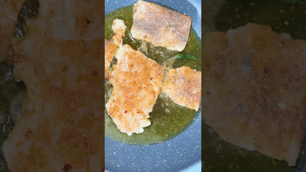 Cod fish fillet, olive oil shallow frying. 