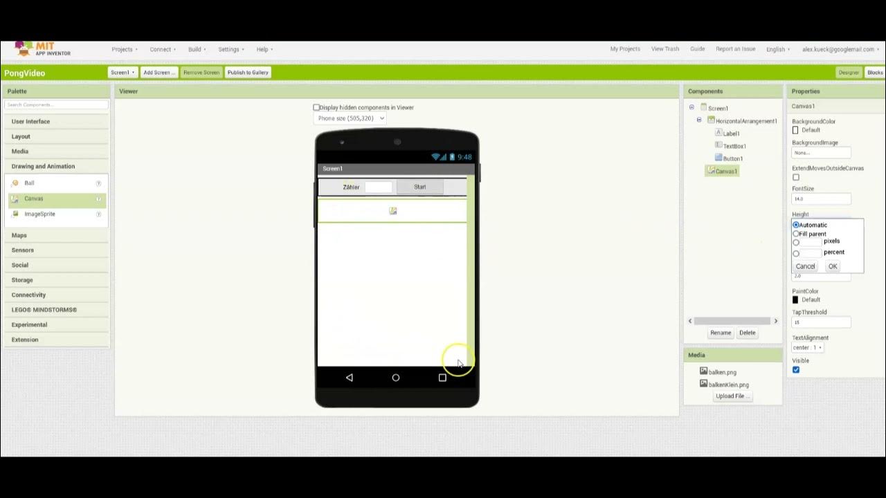 App Inventor Spiel Pong (Teil 1) YouTube