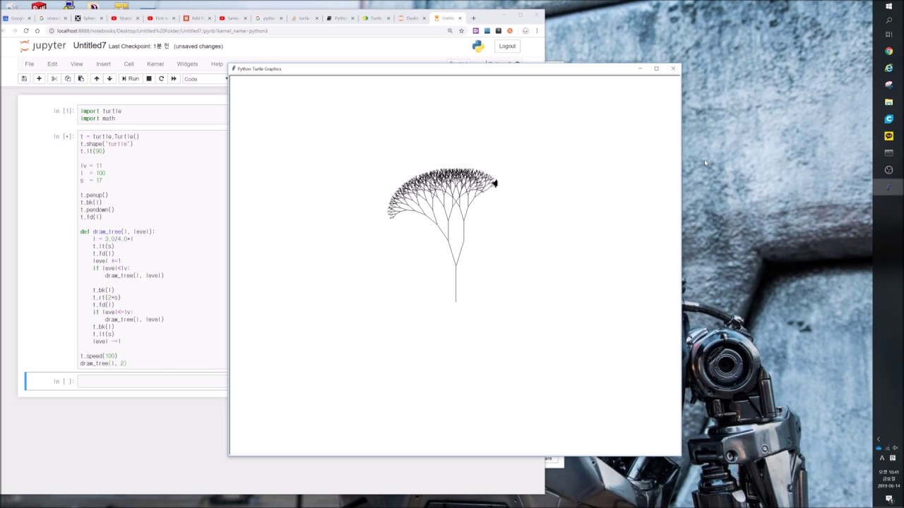 How to draw fractal tree with python turtle - YouTube